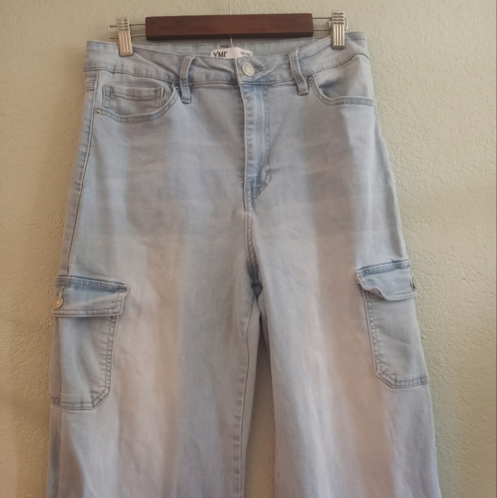 YMI High Rise Skater Wide Leg Cargo Lightwash Comfy Casual Loose Fit Jean - Picture 5 of 7